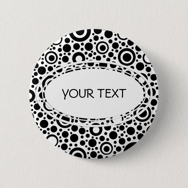 Schwarze Punkte & Kreismuster + Ihr Text & Hinterg Button (Vorderseite)
