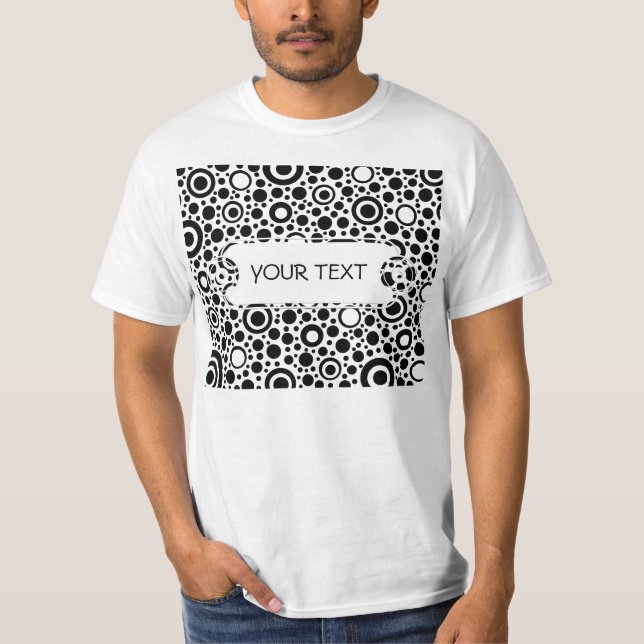 Schwarze Punkte & Kreismuster + Ihr Text & Hinterg T-Shirt (Vorderseite)