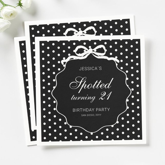 Schwarze Punkte-Schleife Geburtstag 21 Serviette (Black Polka Dot Bow Spotted Turning 21st Birthday Napkins)