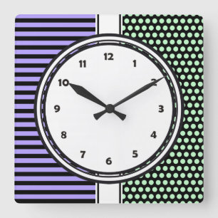 Schwarze Punkte & Streifen Gitter + Ihr Backgr. &  Quadratische Wanduhr