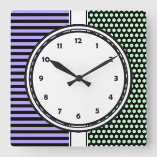 Schwarze Punkte & Streifen Gitter + Ihr Backgr. &  Quadratische Wanduhr