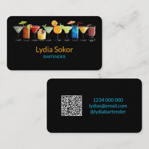 Schwarze QR-Kontaktkarte für modernen Barkeeper Visitenkarte