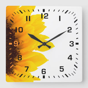 Schwarze Quadratzahlen / Gelbe und braune Sonnenbl Quadratische Wanduhr