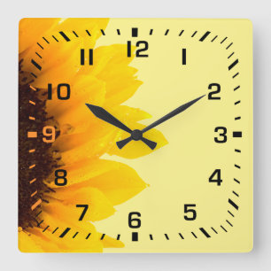 Schwarze Quadratzahlen / Weiche gelbe braune Sonne Quadratische Wanduhr
