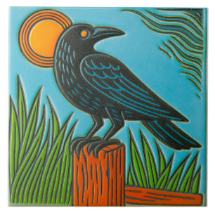 Schwarze Raben-Vogel-Kachel Fliese