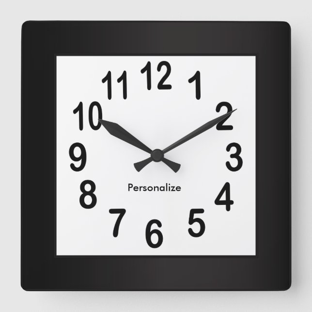 Schwarze Rahmen und Zahlen | DIY Hintergrundfarbe Quadratische Wanduhr (Vorderseite)