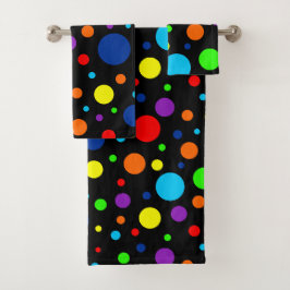 Schwarze Rainbow Spots Badetuch Set