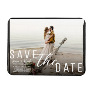 Schwarze Rand-Overlay-Foto Hochzeitstermin-Karte Magnet
