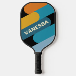 Schwarze Regenbogen-Fusion mit Namen Pickleball Schläger