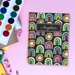 Schwarze Regenbogen und Sonnen Muster Kinder zurüc Notizbuch