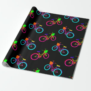 Schwarze Regenbogenbikes farbenfrohe Fahrräder Geschenkpapier