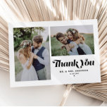 Schwarze Retro-Kalligrafie - Zwei-Foto-Hochzeit Dankeskarte<br><div class="desc">Mit unserer individuell gestaltbaren Foto-Dankeschön-Karte mit Retro-Kalligraphie und einer charmanten Zweier-Foto-Collage möchten wir Sie stilvoll und stilvoll bedanken. Ideal, um an Ihren besonderen Tag zu erinnern. Mit dieser Dankeschön-Karte können Sie Ihre Lieblingsmomente präsentieren und Ihren Lieben herzlich danken. Personalisieren Sie dieses Foto Collage Hochzeit Dankeschön-Karte mit Ihrem Dankeschön-Nachricht, Namen, Hochzeitstag,...</div>