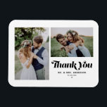 Schwarze Retro-Kalligrafie - Zwei-Foto-Hochzeit Magnet<br><div class="desc">Mit unserem individuell gestaltbaren Foto-Hochzeitsmagneten mit Retro-Kalligraphie und einer charmanten Zwei-Foto-Collage möchten wir Ihnen stilvoll und stilvoll danken. Dieser Dank-Magnet eignet sich perfekt zum Gedenken an Ihren besonderen Tag und ermöglicht es Ihnen, Ihre Lieblingsmomente zu präsentieren und Ihren Lieben herzlich zu danken. Personalisieren Sie dieses Foto Collage Hochzeit Dank Magnet...</div>