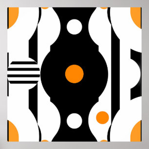 Schwarze Retro-Mod-Geometrie in Orange Poster