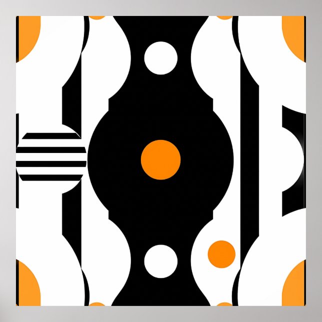 Schwarze Retro-Mod-Geometrie in Orange Poster (Vorne)