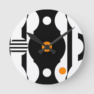 Schwarze Retro-Mod-Geometrie in Orange Runde Wanduhr