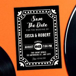 Schwarze Retro-Spaß-Hochzeit Save The Date