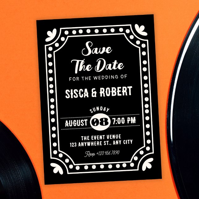 Schwarze Retro-Spaß-Hochzeit Save The Date (Von Creator hochgeladen)