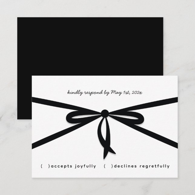 SCHWARZE RIBBON & BOW RSVP KARTE (Vorne/Hinten)