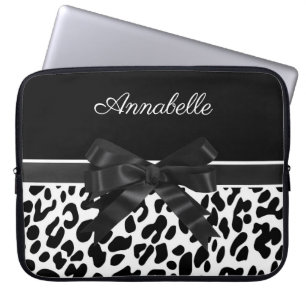 Schwarze Ribbon Leopard Print Laptopschutzhülle