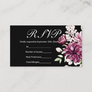 Schwarze Romantische Blüten-Pfingstrose RSVP Visitenkarte