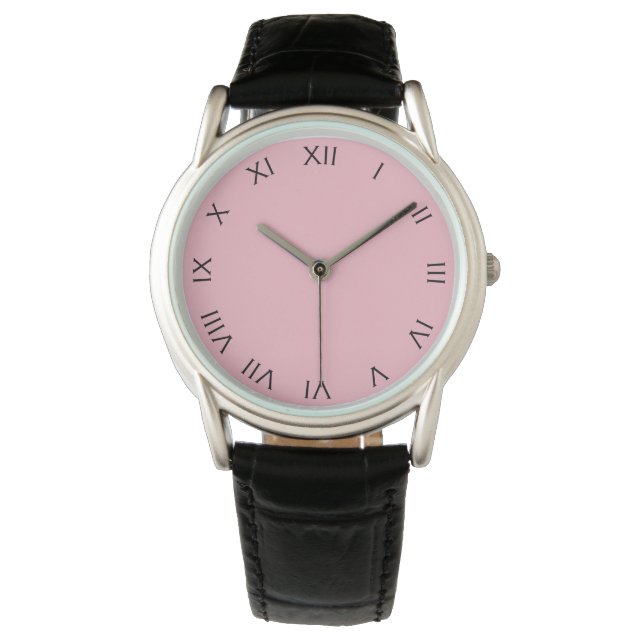 Schwarze römische Zahlen auf rosa Flecken Armbanduhr (Vorderseite)