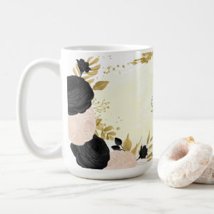 schwarze rosa Blumen gold botanische Hochzeit Kaffeetasse