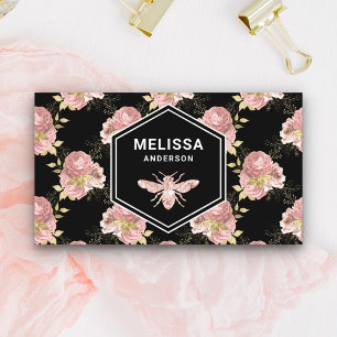 Schwarze Rosa Blüten-Roségold-Honigbiene Visitenkarte