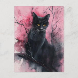 Schwarze rosa Katze abstraktes surrealistisches Po Postkarte