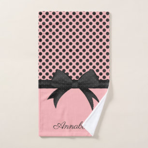 Schwarze rosa Punkte u. Band Badhandtuch Set