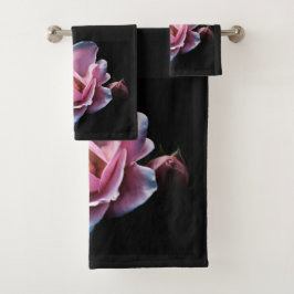 Schwarze rosa Rose Badhandtuch Set
