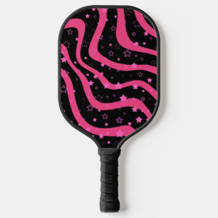 Schwarze & rosa Sterne auf Linien Elegantes femini Pickleball Schläger