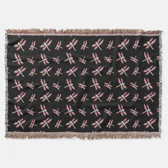 Schwarze, rosa tanzende Libelle Decke (Vorderseite)