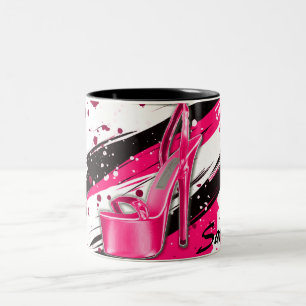 Schwarze, rosa und weiße heiße High Heels Zweifarbige Tasse