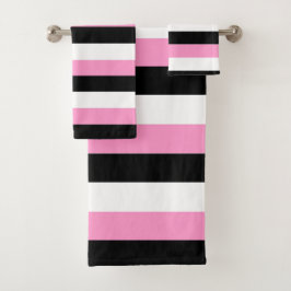 Schwarze, rosa und weiße Streifen Badhandtuch Set