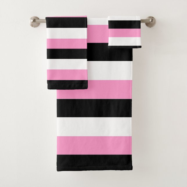 Schwarze, rosa und weiße Streifen Badhandtuch Set (Insitu)