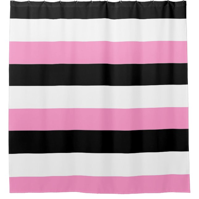 Schwarze, rosa und weiße Streifen Duschvorhang (Vorderseite)