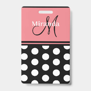 Schwarze rosa weiße Polka Dots Monogramm Schriftzu Ausweis
