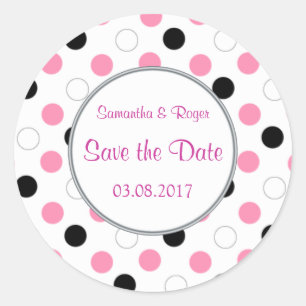 Schwarze, rosa, weiße Polkapunkte Save the Date Runder Aufkleber