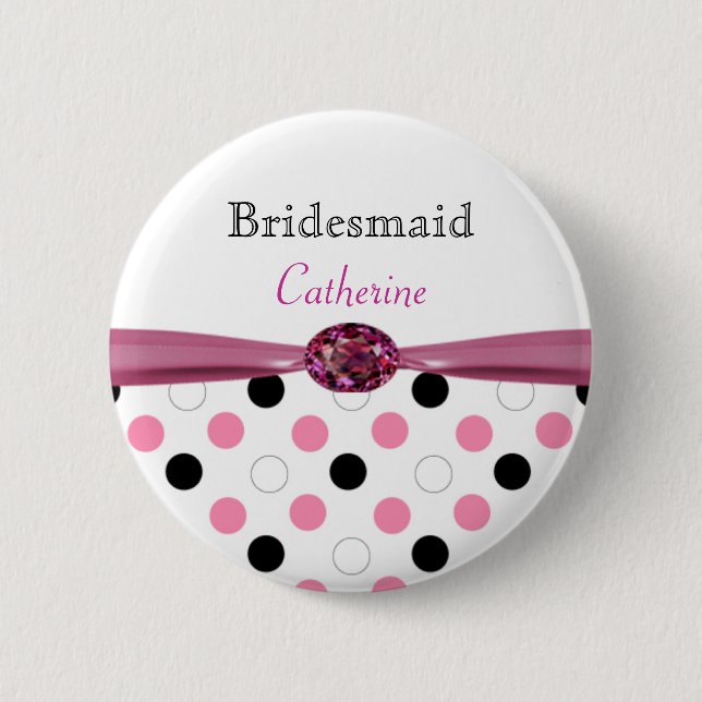 Schwarze, rosa, weiße Tupfen, die Brautjungfer Button (Vorderseite)