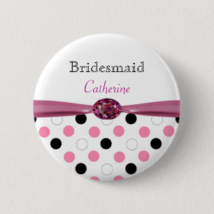 Schwarze, rosa, weiße Tupfen, die Brautjungfer Button
