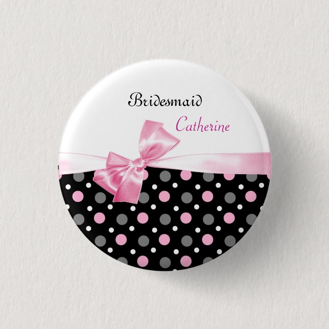Schwarze, rosa, weiße Tupfen, die Brautjungfer Button (Vorderseite)
