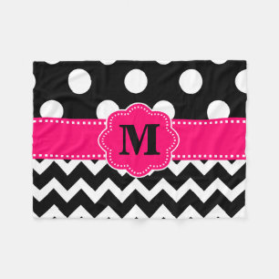 Schwarze rosa Zickzack Punkt-Monogramm-Decke Fleecedecke