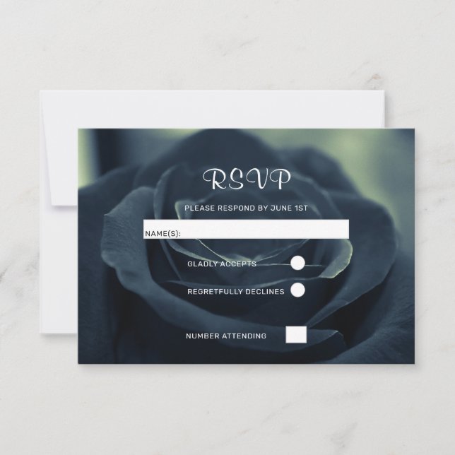 Schwarze Rose Blume Dark Gothic Vibe Wedding RSVP Karte (Vorderseite)