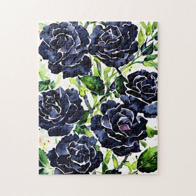 Schwarze Rose Blume Goth Art Aquarellmalerei (Vertikal)