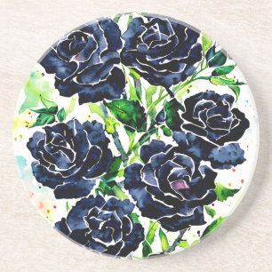 Schwarze Rose Blume Goth Art Aquarellmalerei Getränkeuntersetzer