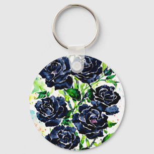 Schwarze Rose Blume Goth Art Aquarellmalerei Schlüsselanhänger