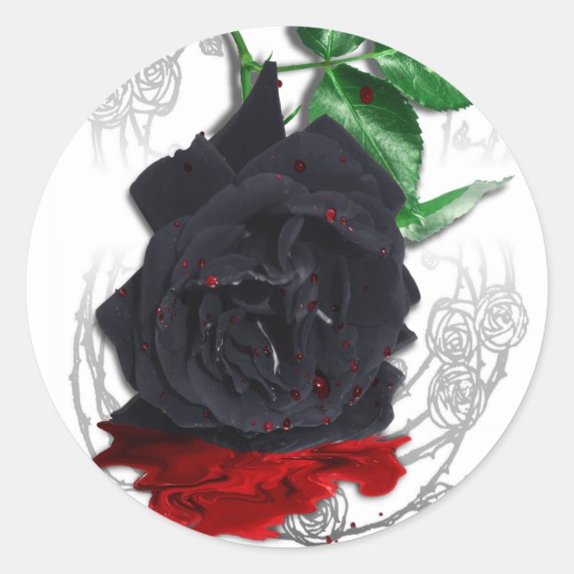 Schwarze Rose Blutung Surreal Gothisches Poster Runder Aufkleber (Vorderseite)