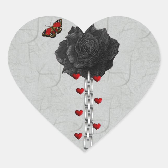 Schwarze Rose der Liebe Herz-Aufkleber (Vorderseite)