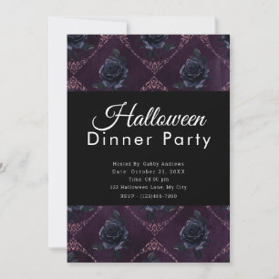 Schwarze Rose Dunkles Lila Halloween Abendessen Pa Einladung